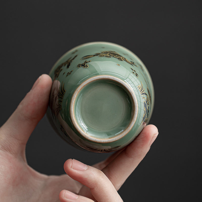 100ml Ceramic Teacup with Butterfly & Lotus Design