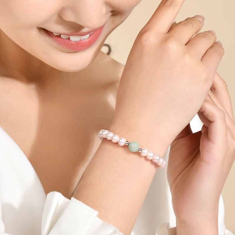 925 Sterling Silver Pearl Jewelry Set with Necklace Bracelet Earrings