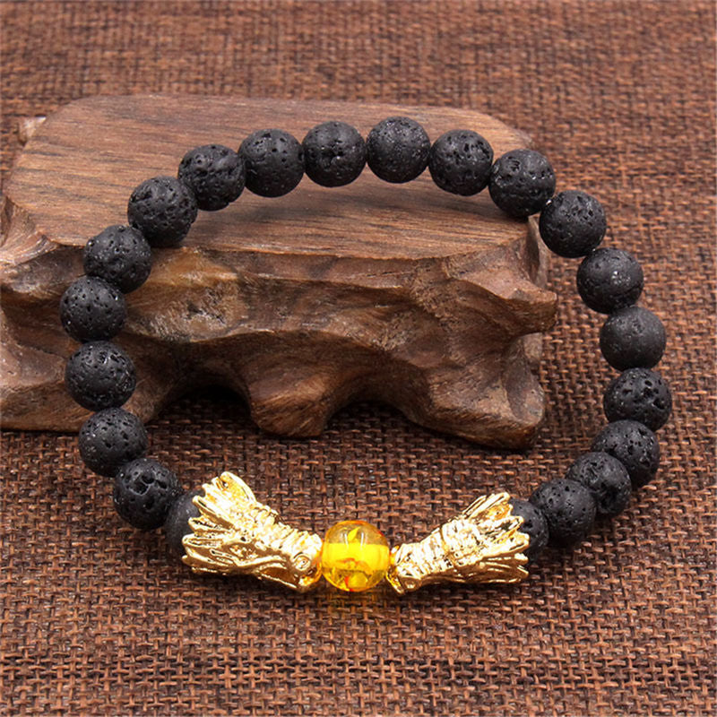 White Turquoise Lava Rock Dragon Blessing Bracelet