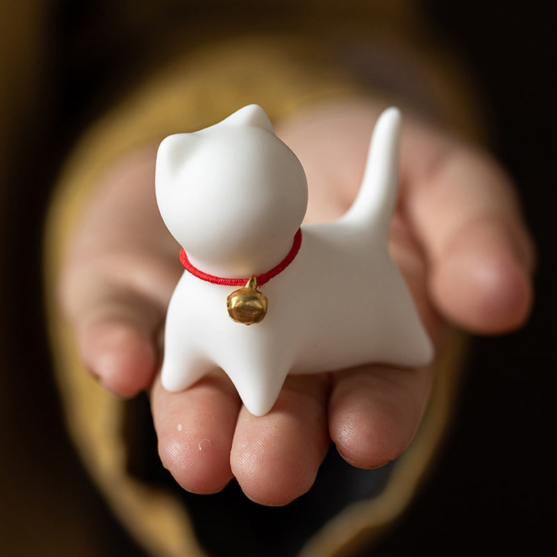 Mini Ceramic Cat Tea Pet | Sitting & Standing Figurine 5cm
