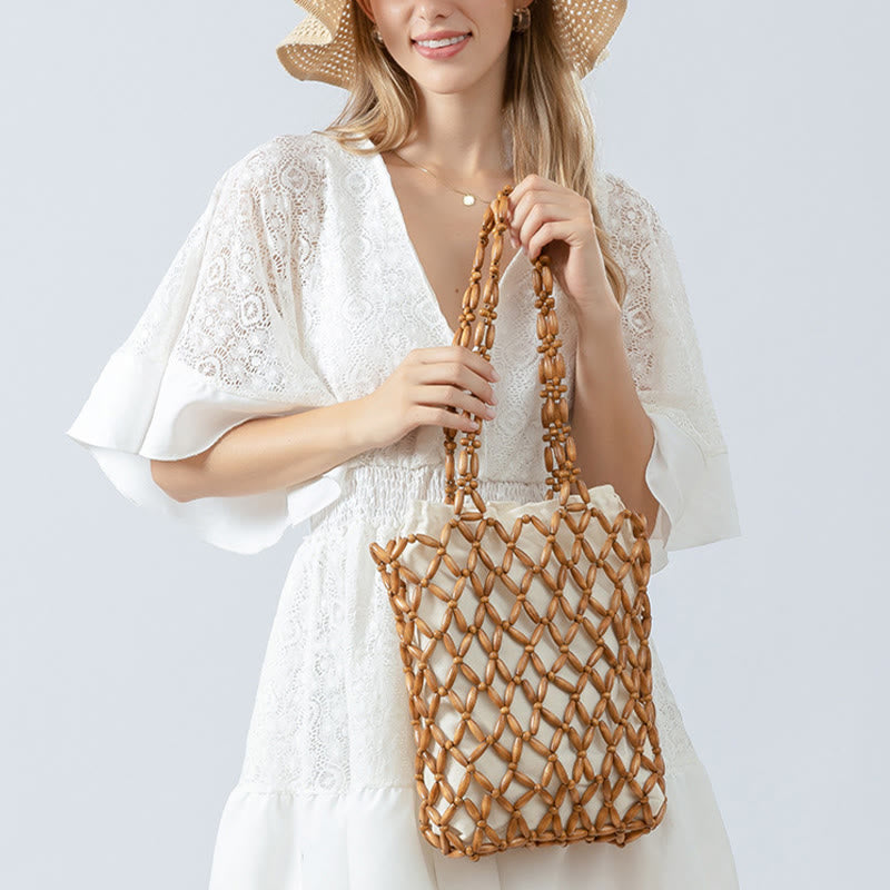 Wooden Beads Hand-Woven Shoulder Bag for Spiritual Accessories