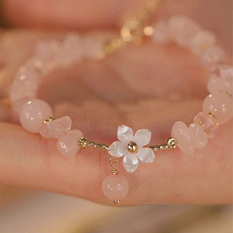 14k Gold Plated Pink Crystal Flower Love Bracelet 8mm