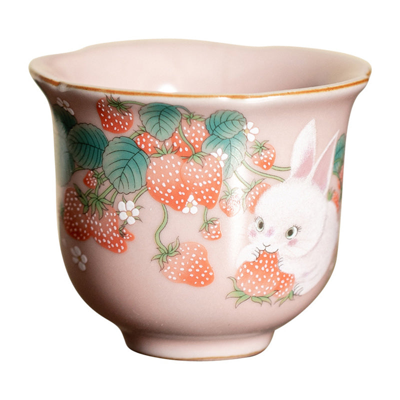 55ml Ceramic Strawberry Rabbit Teacup | Zen Decor Delight