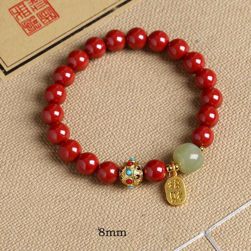 Unisex Cinnabar and Green Aventurine Charm Bracelet 8mm