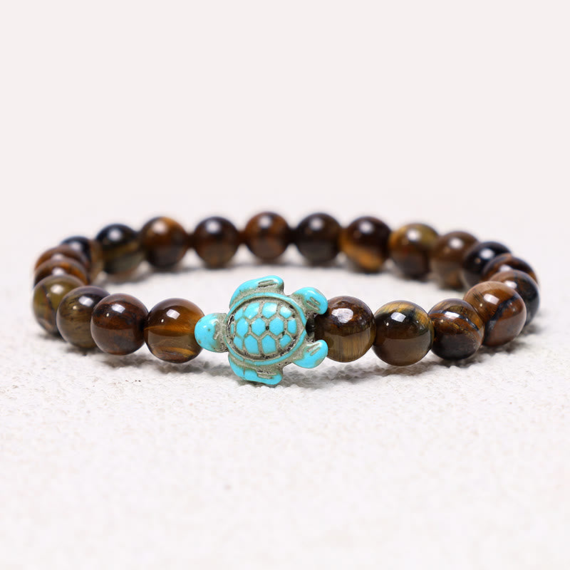 8mm Turquoise Blessing Bracelet with Sea Turtle Charm