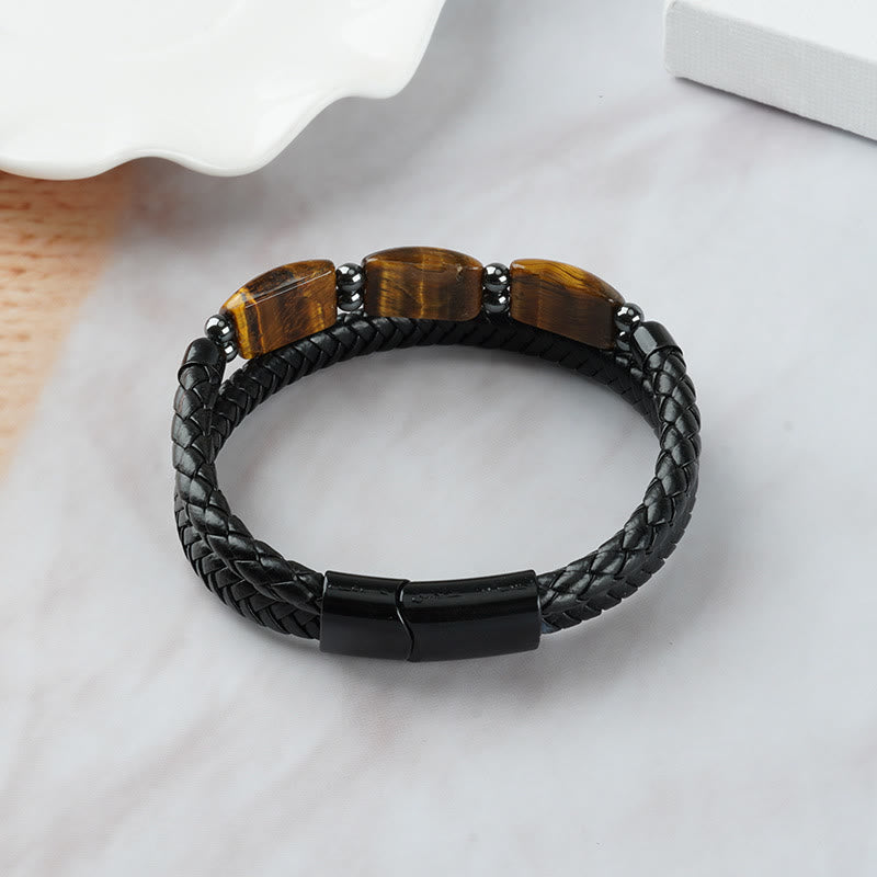 Tiger Eye Protection Leather Bracelet for Willpower | Healing Sounds