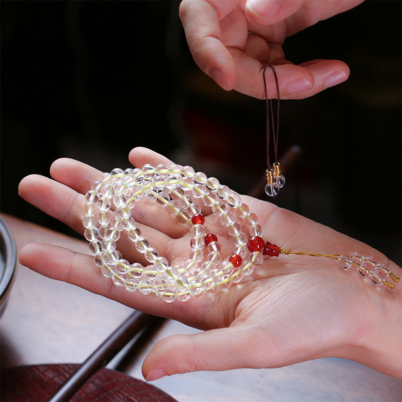 108 Bead White Red Agate Quadruple Wrap Protection Bracelet