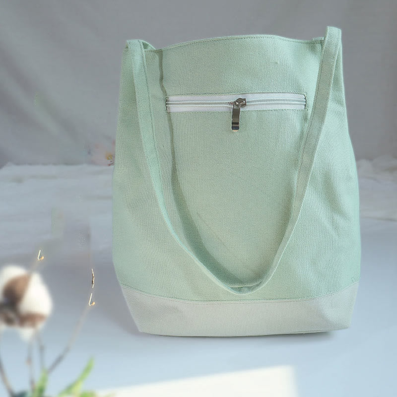 Canvas Tote Bag with Flower Crane & Plum Blossom Embroidery