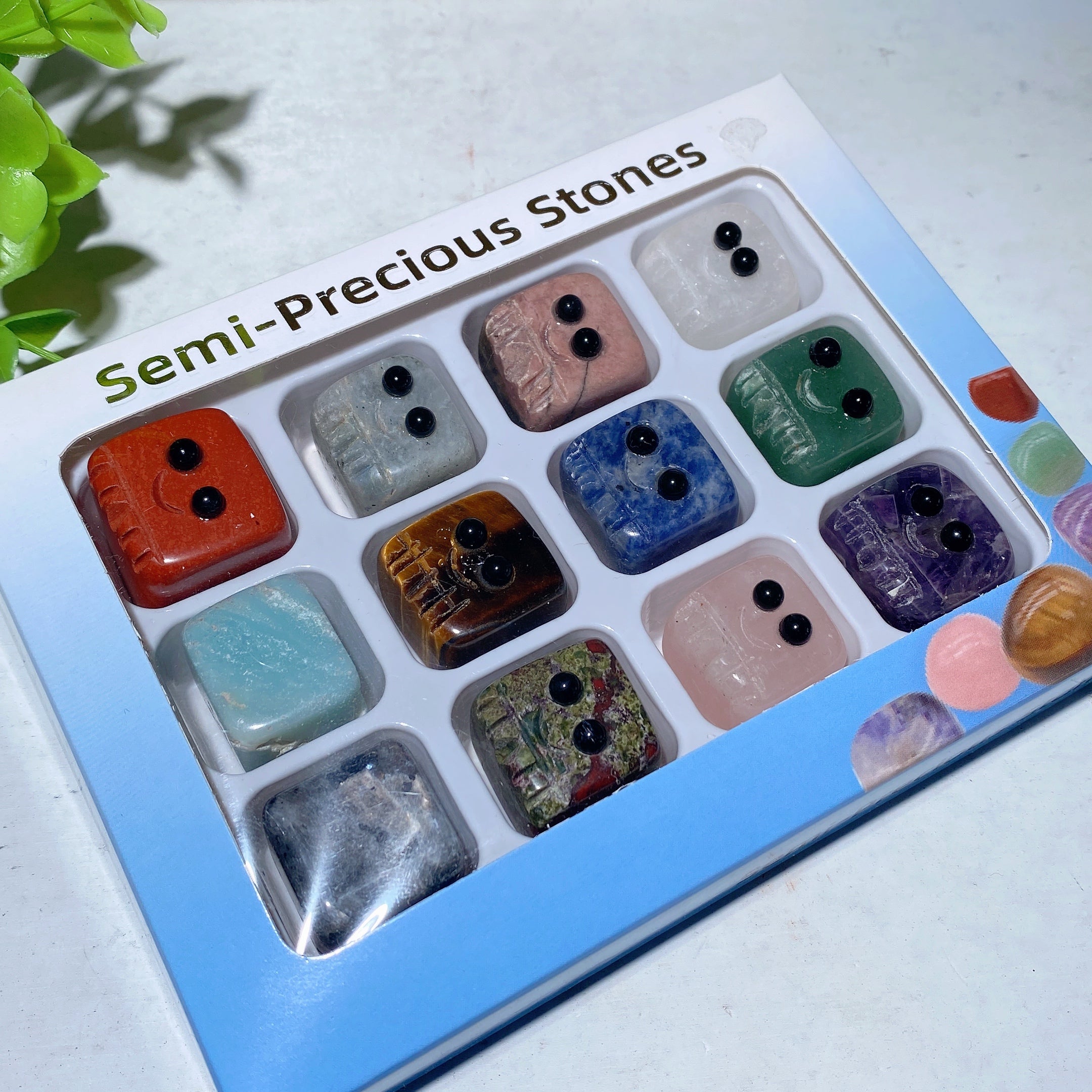 20mm Mixed Crystal Healing Cube Collection with Elf Eyes