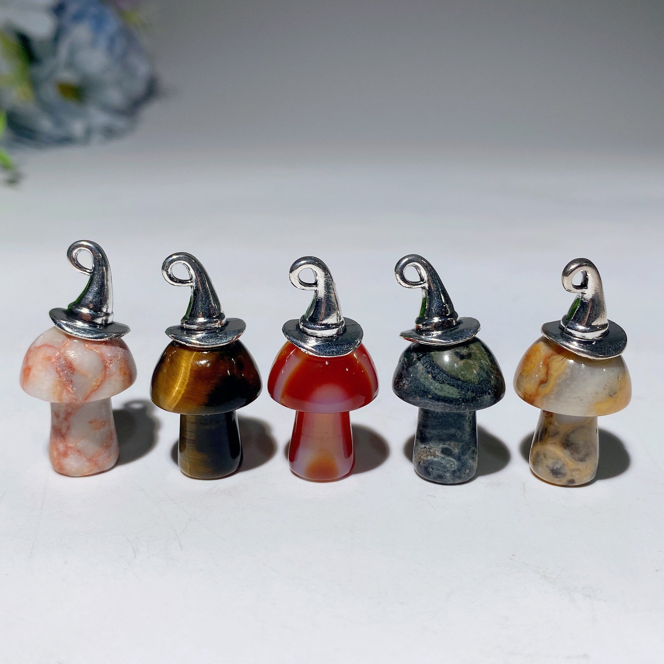 20mm Mixed Crystal Healing Mini Mushroom Pendant