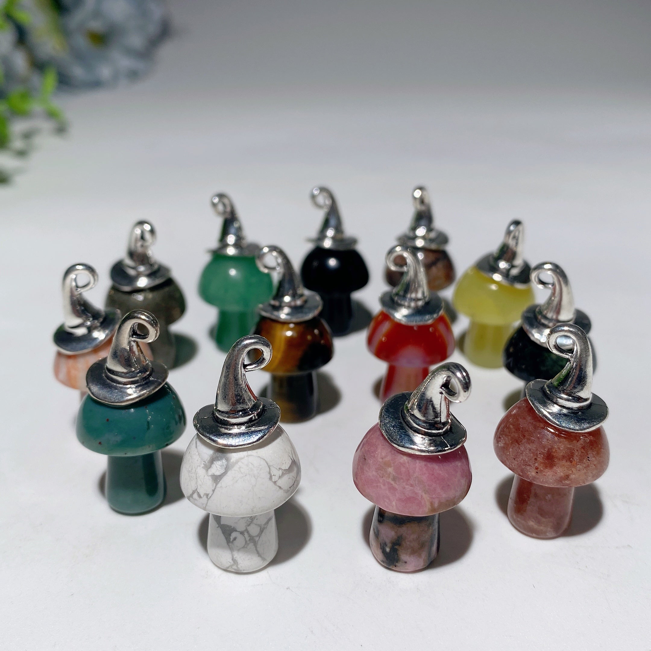 20mm Mixed Crystal Healing Mini Mushroom Pendant