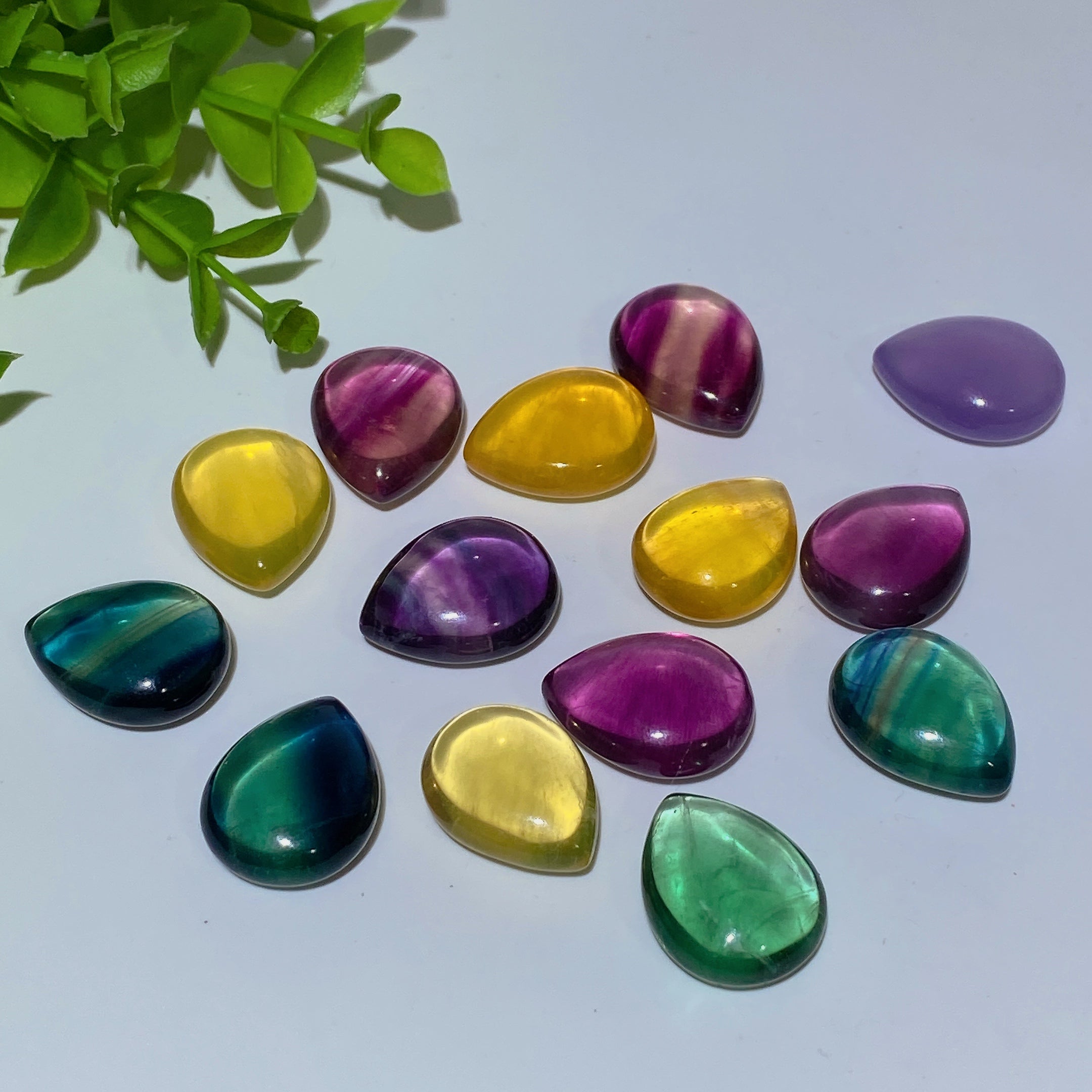 20mm Mixed Fluorite Water-Drop Cabochon for Jewelry DIY