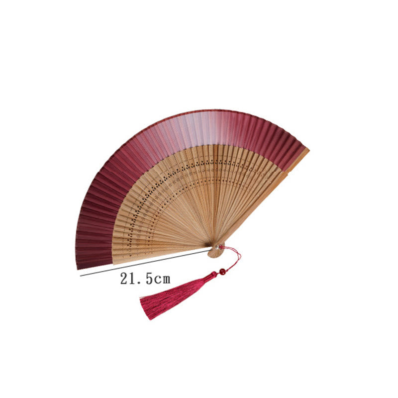 21.5cm Bamboo Folding Fan with Gradient Hollow Engraved Design