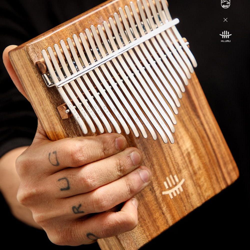 Wooden Kalimba thumb piano with white metal tines, 21 Key Acacia Wood, C Tone
