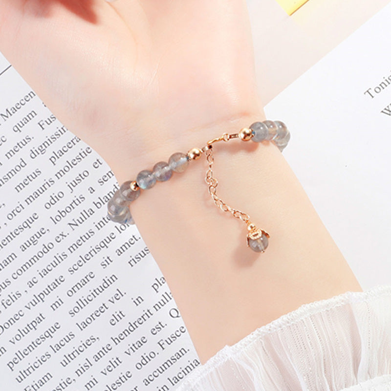 Moonstone Strawberry Quartz Pixiu Bracelet for Wealth & Love