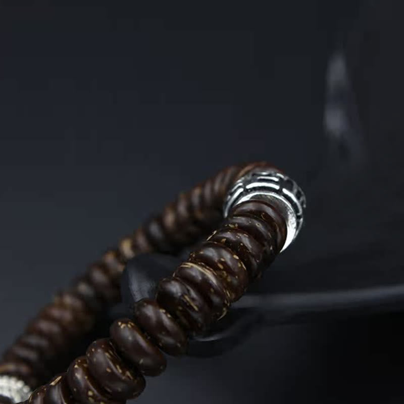 Tibetan Coconut Shell Om Mani Padme Hum Bracelet 14-16cm