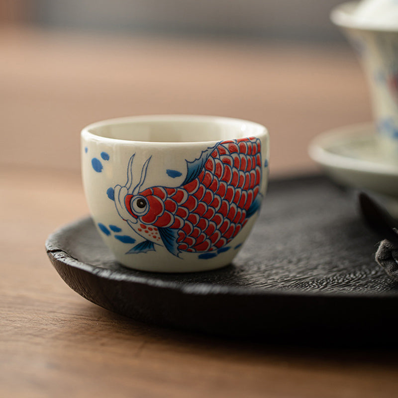 60ml Koi Fish Arowana Ceramic Teacup for Zen Decor