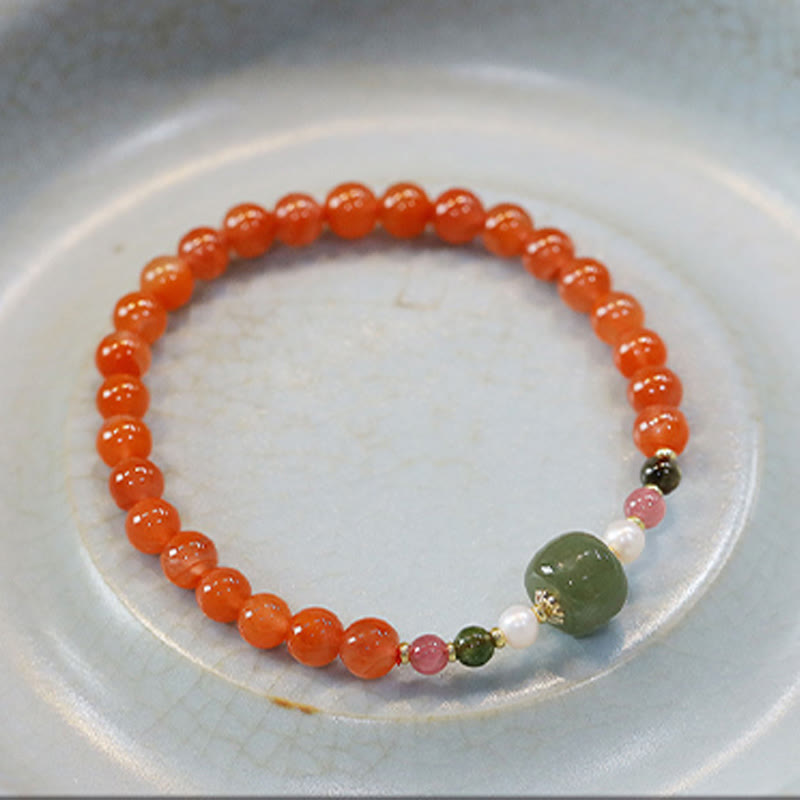 Red Agate and Hetian Jade 6mm Bracelet for Confidence & Calm