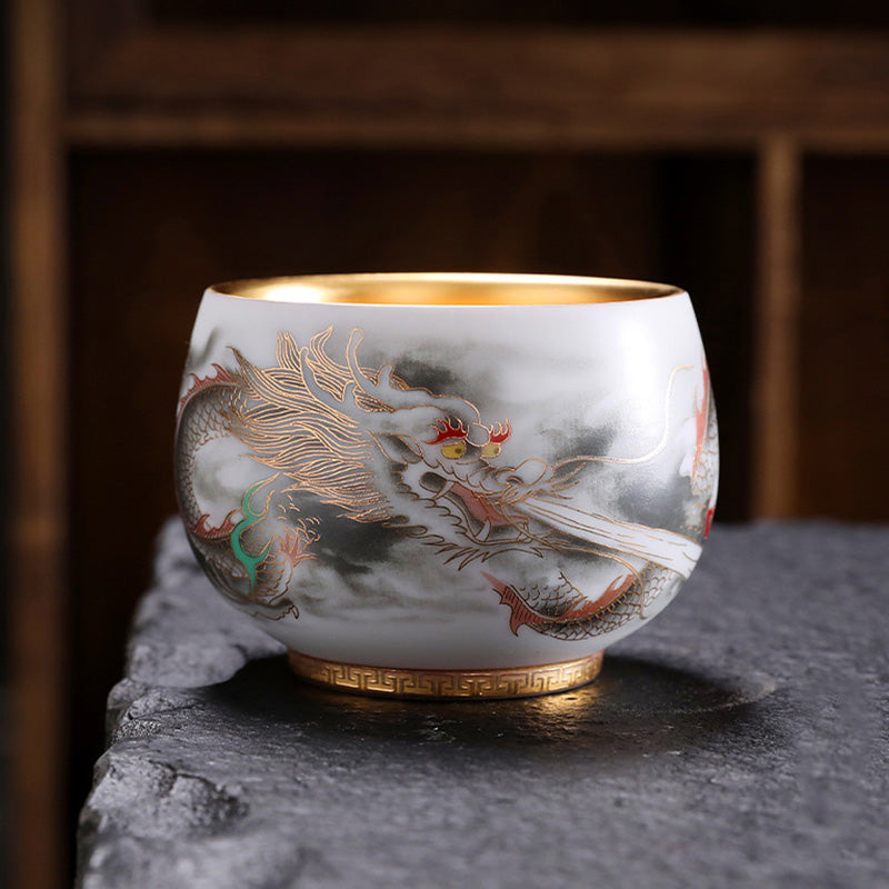 Gilt Gourd Dragon Porcelain Teacup 160ml Spiritual Tea Cup
