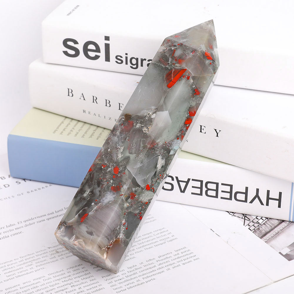 21cm Africa Blood Stone Crystal Tower for Healing Energy