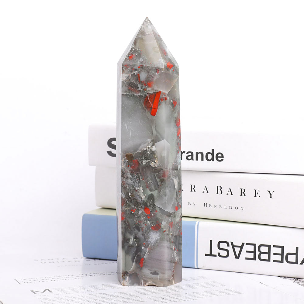 21cm Africa Blood Stone Crystal Tower for Healing Energy