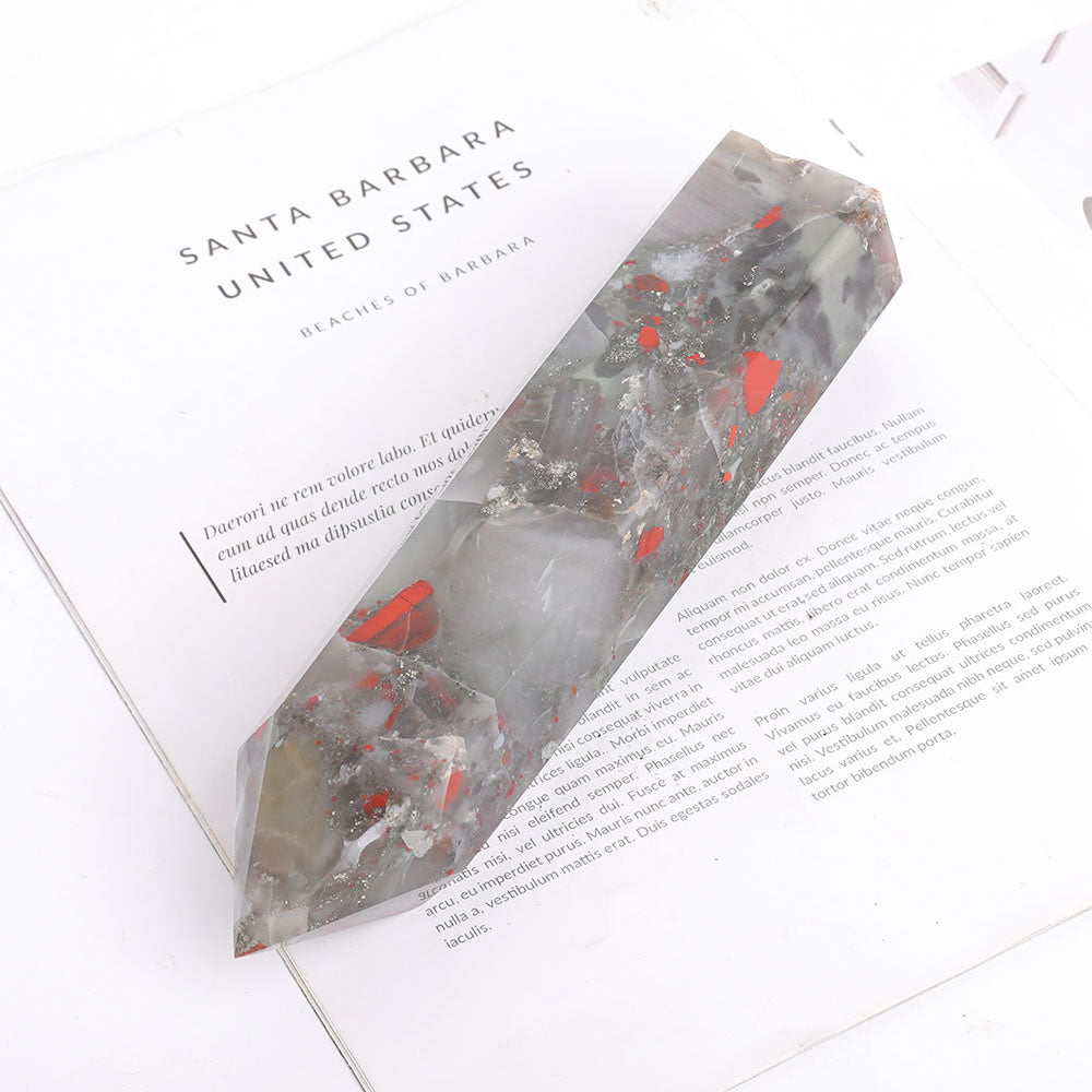 21cm Africa Blood Stone Crystal Tower for Healing Energy