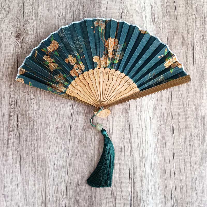 21cm Chinese Folding Fan with Xiangyunsha Silk and Bamboo