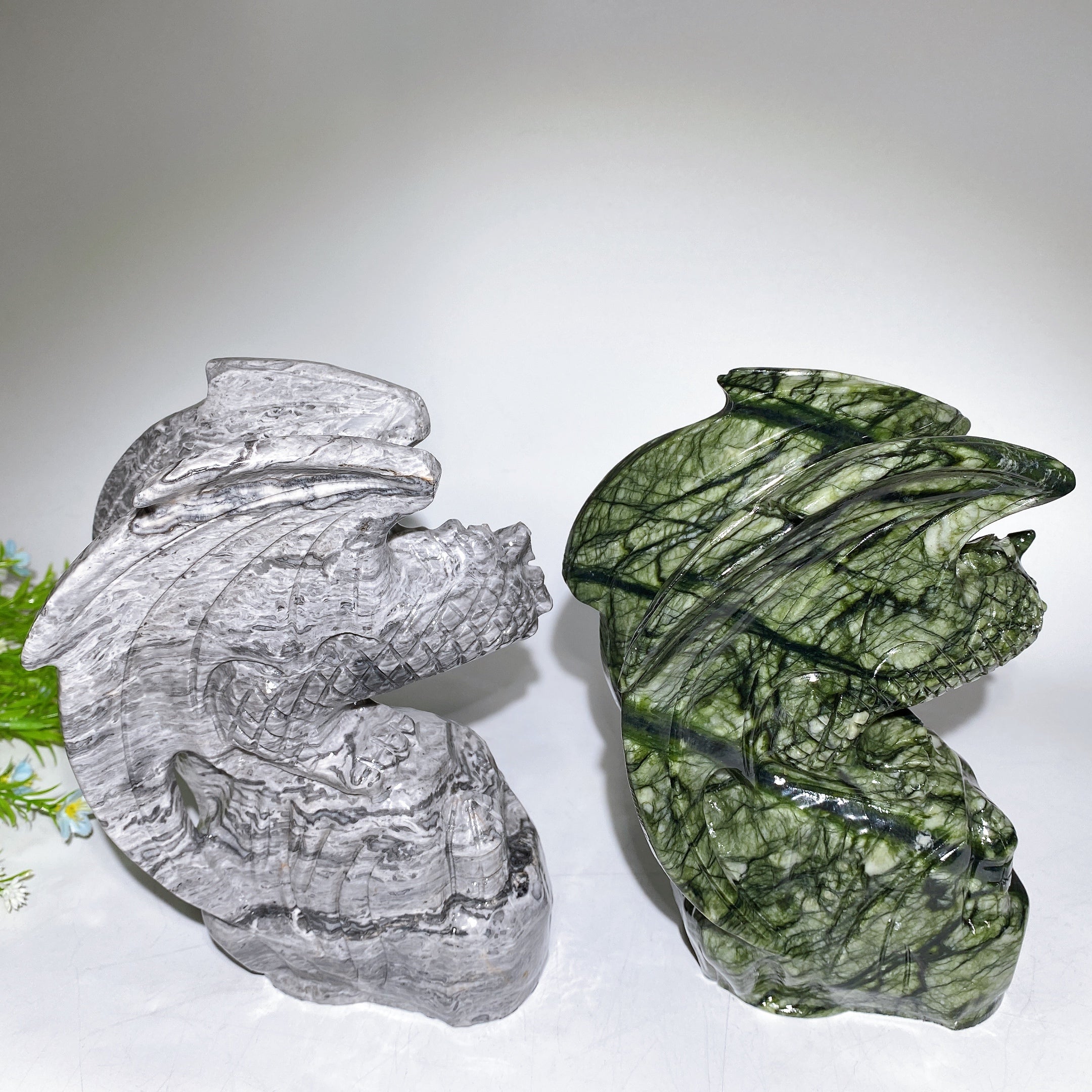 21cm Crystal Dragon Carving in Picasso Stone & Serpentine