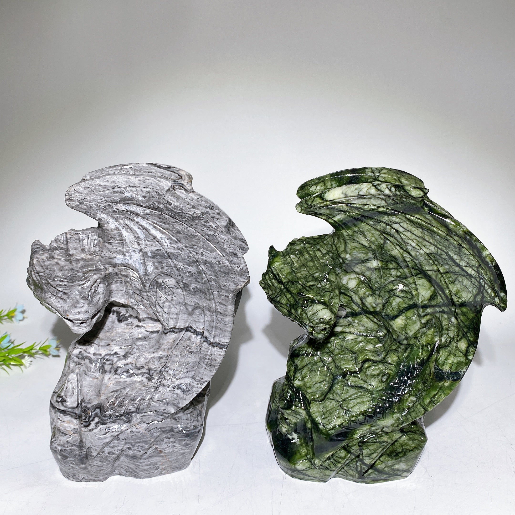 21cm Crystal Dragon Carving in Picasso Stone & Serpentine