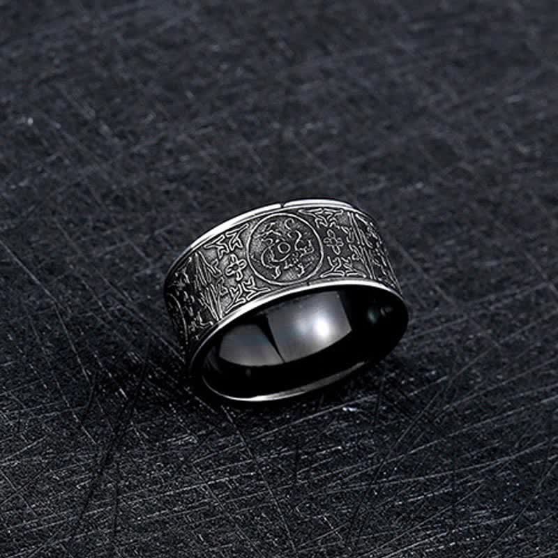 Carved Four Guardian Beasts Dragon Ring in Titanium Steel