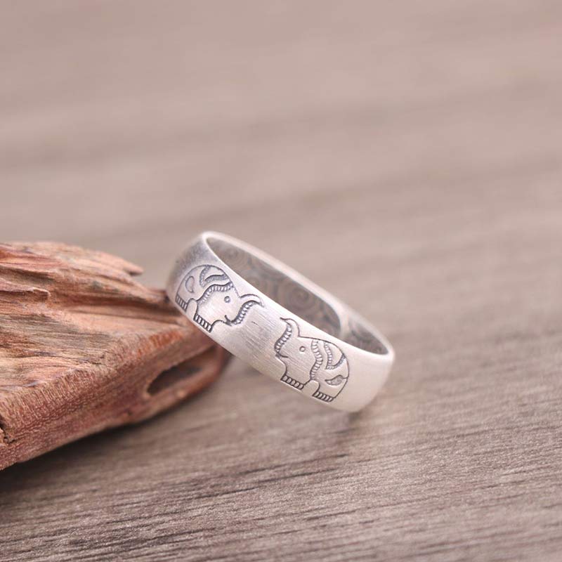 Adjustable 999 Silver Lotus Elephant Blessing Ring