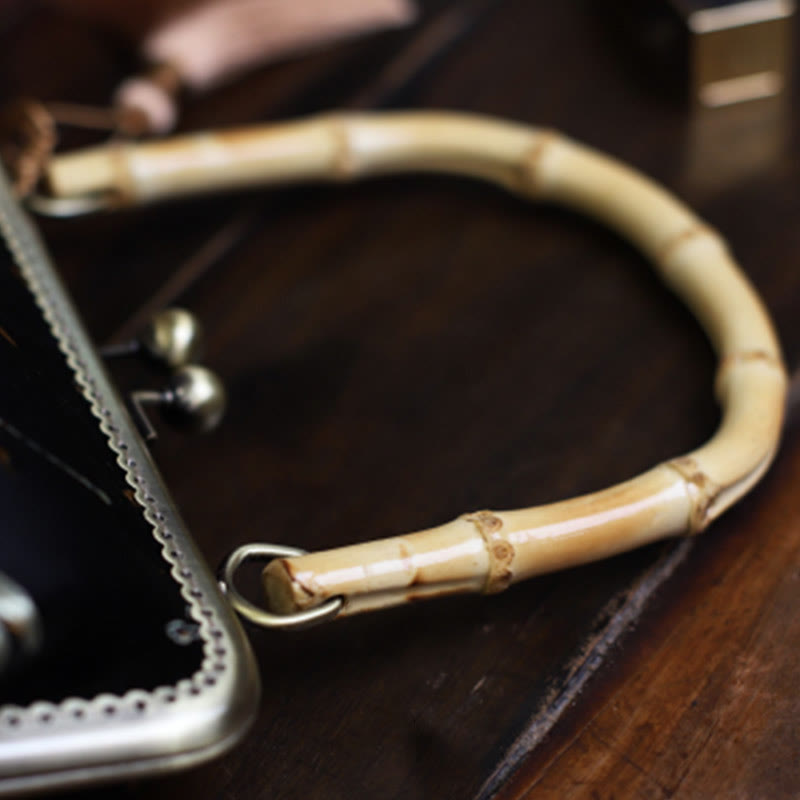 22.5cm Bamboo Handle Handbag | Dragonfly Crane Plum Blossom Leaf