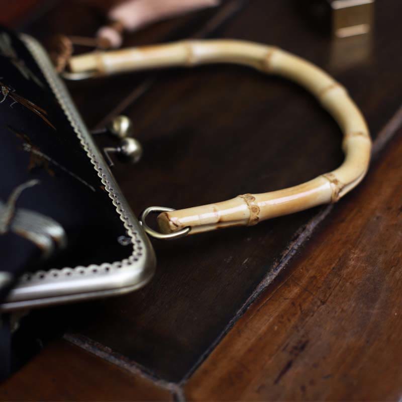 22.5cm Bamboo Handle Handbag | Dragonfly Crane Plum Blossom Leaf