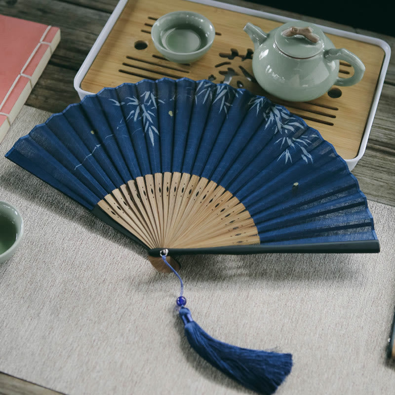 22.5cm Firefly Bamboo Leaves Pattern Chinese Folding Fan