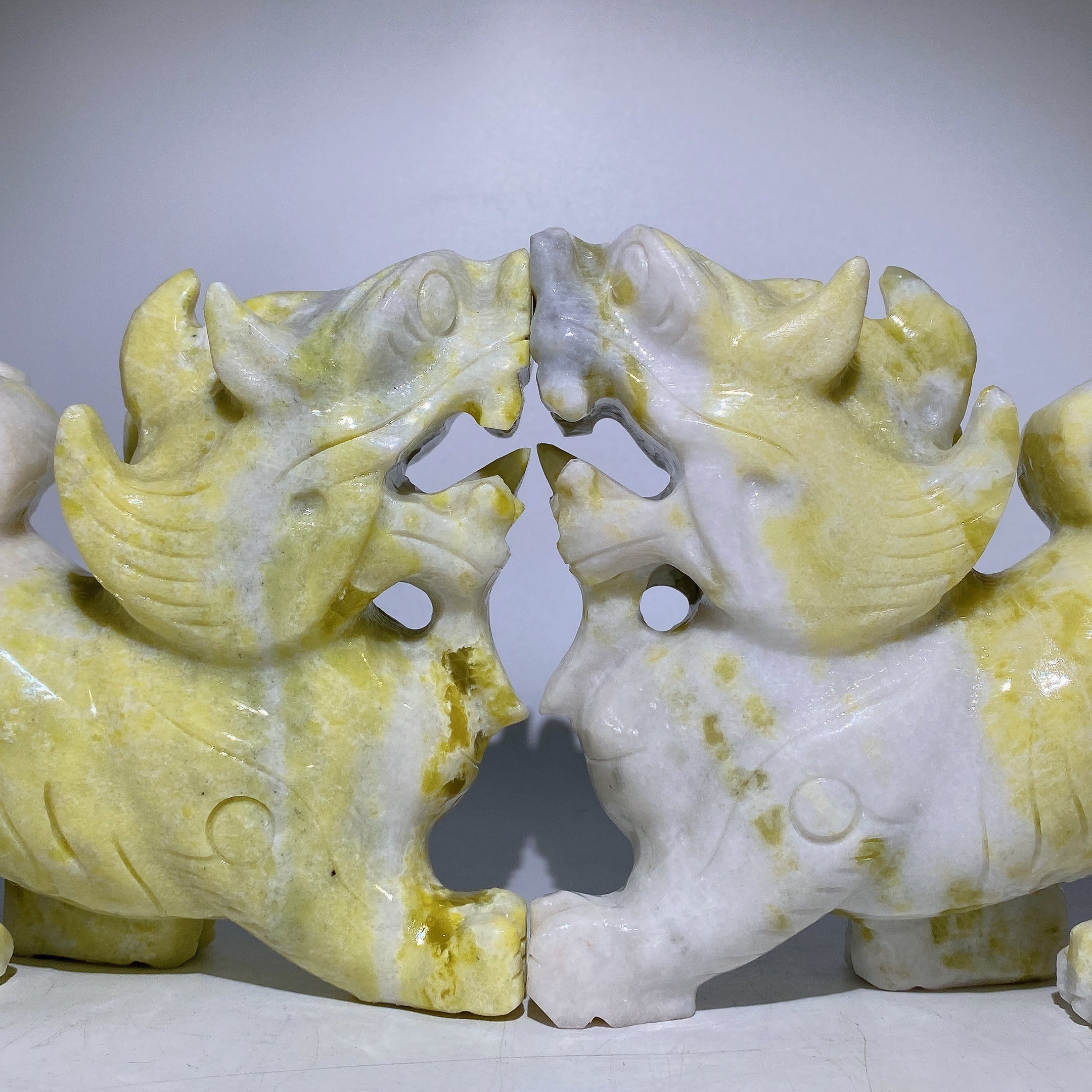 22.5cm Serpentine Crystal Dragon Carving Pair for Healing Energy