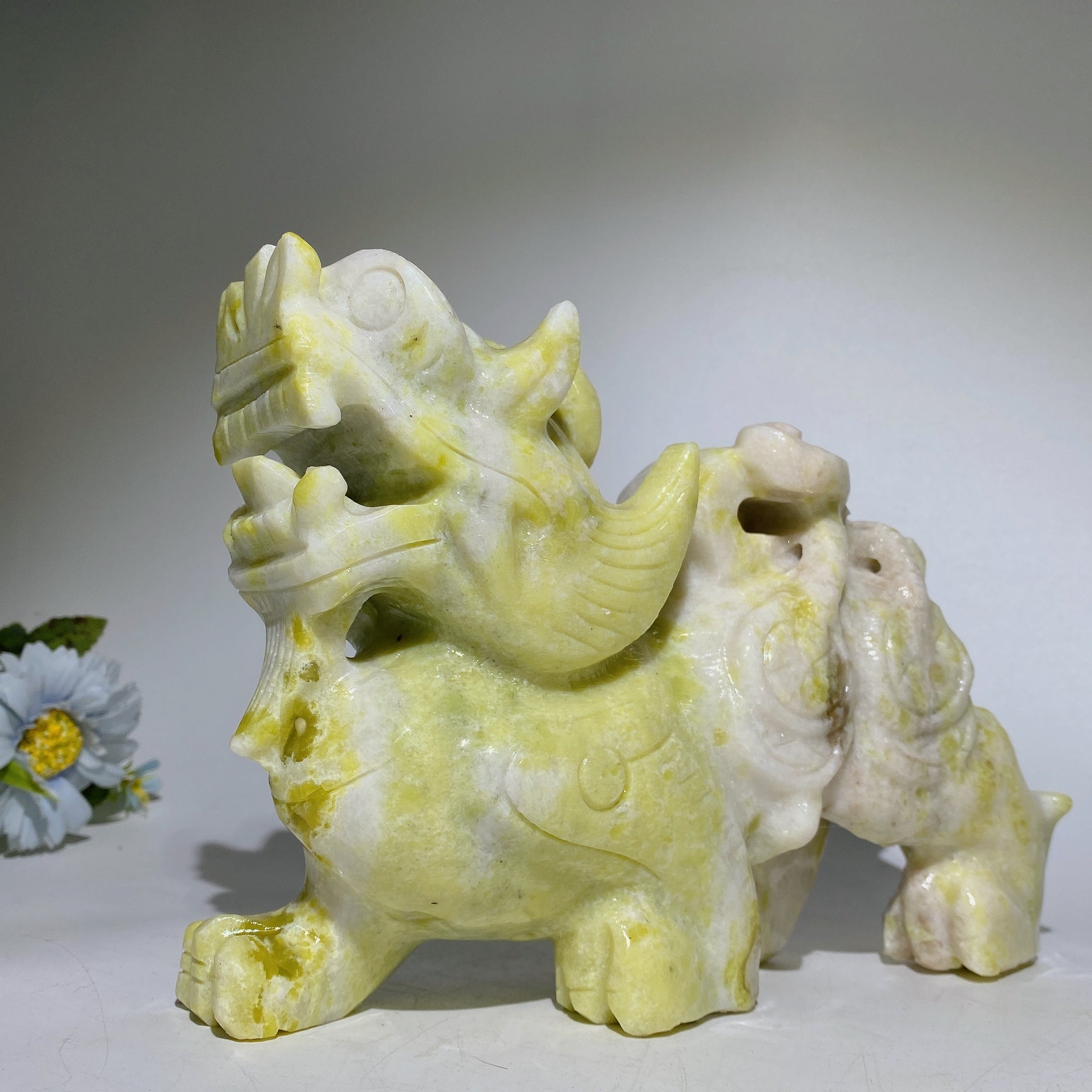 22.5cm Serpentine Crystal Dragon Carving Pair for Healing Energy