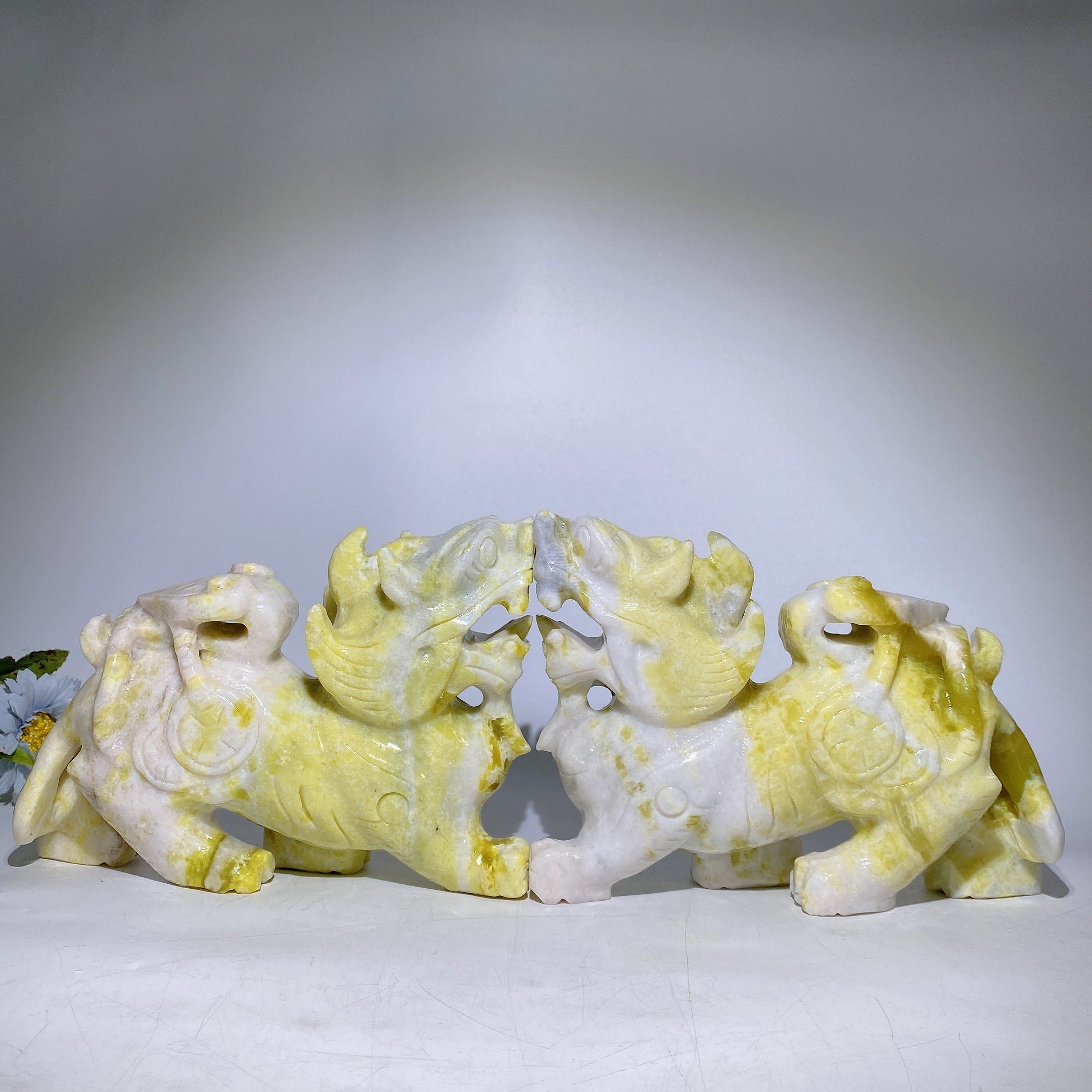 22.5cm Serpentine Crystal Dragon Carving Pair for Healing Energy