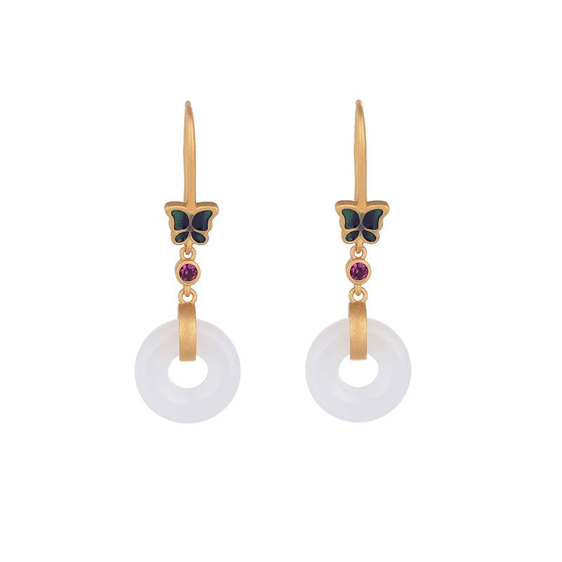 White Jade Butterfly Fortune Earrings 40mm Drop