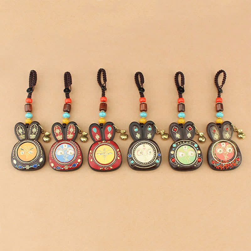 Ebony Five God of Wealth Thangka Key Chain Spiritual Jewelry