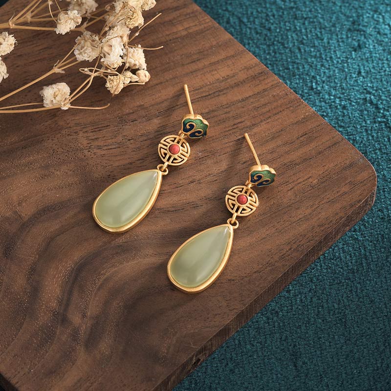 36mm Jade Prosperity Double Happiness Earrings