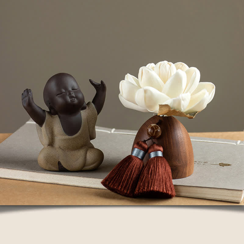 Black Peach Wood Buddha Flower Zen Decor 5.4cm Calm Cure
