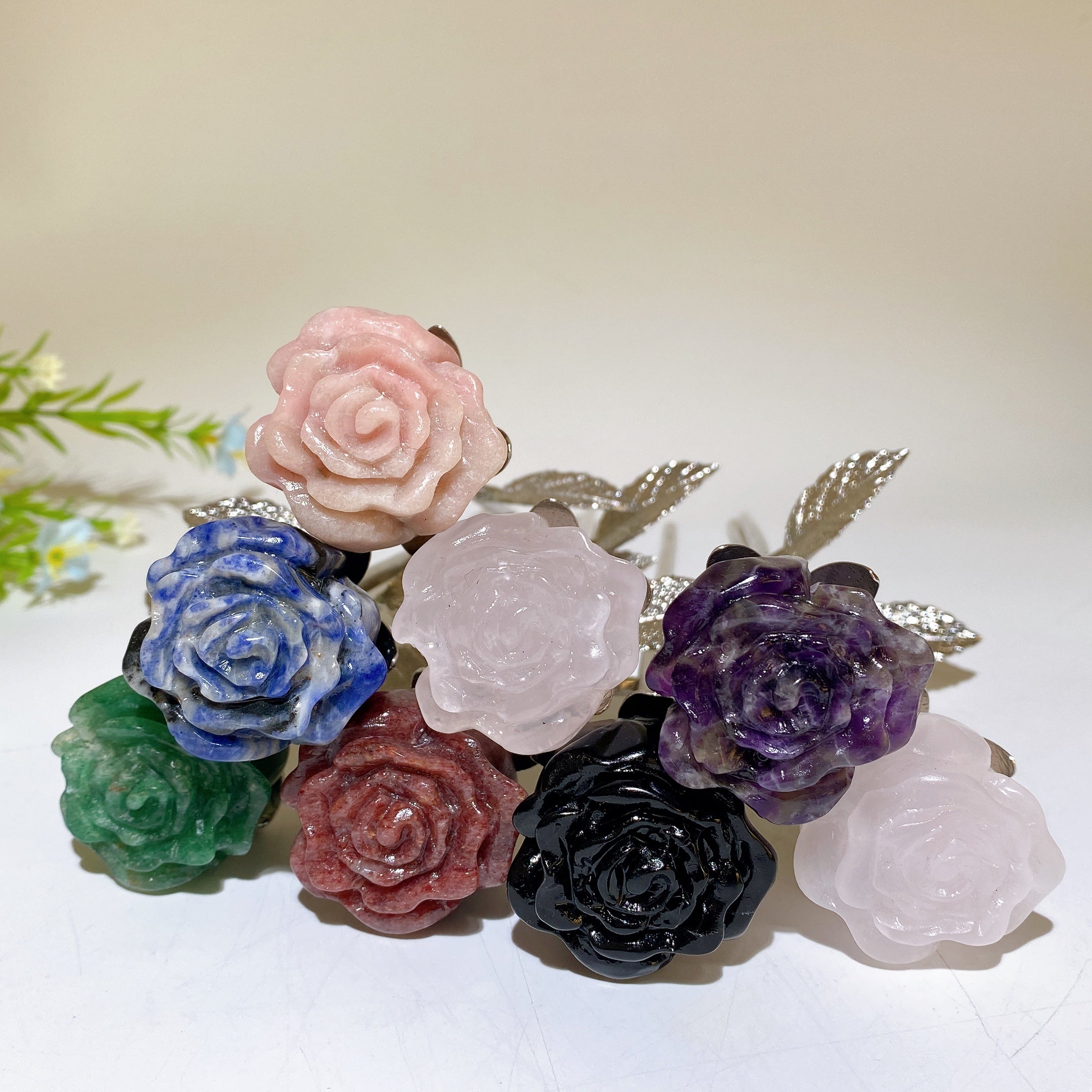 22cm Crystal Bud and Bloom Flower Figurines for Healing Decor