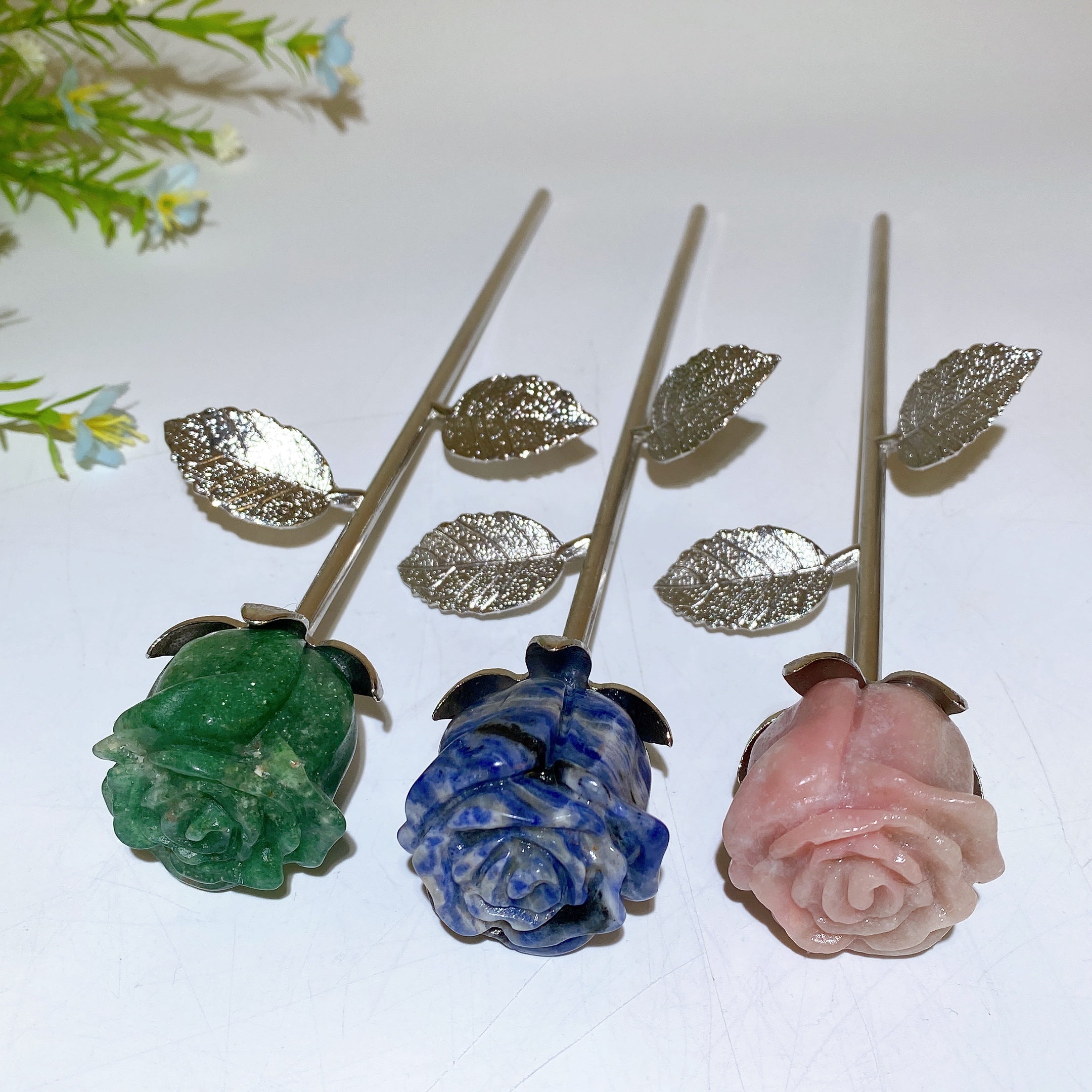 22cm Crystal Bud and Bloom Flower Figurines for Healing Decor