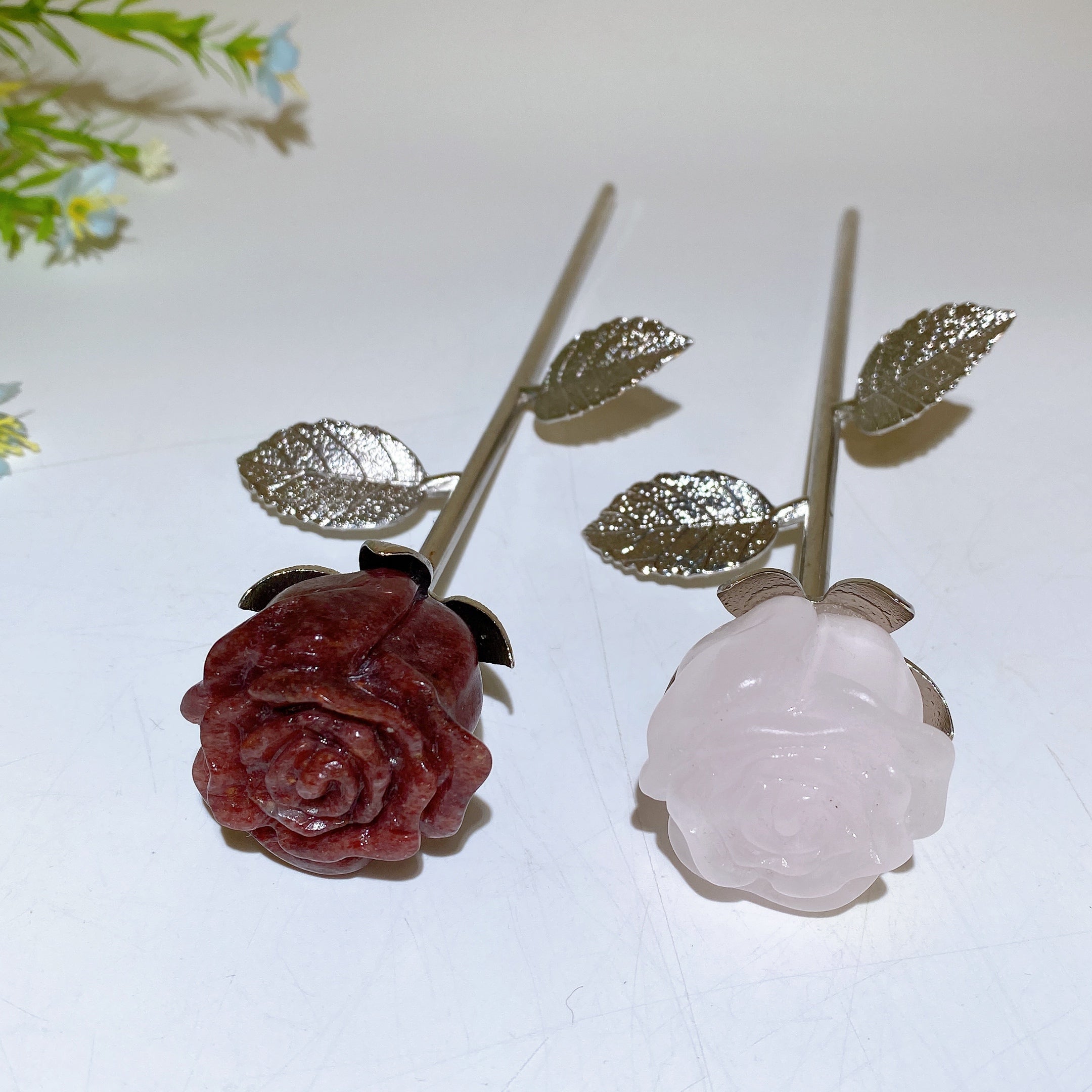 22cm Crystal Bud and Bloom Flower Figurines for Healing Decor