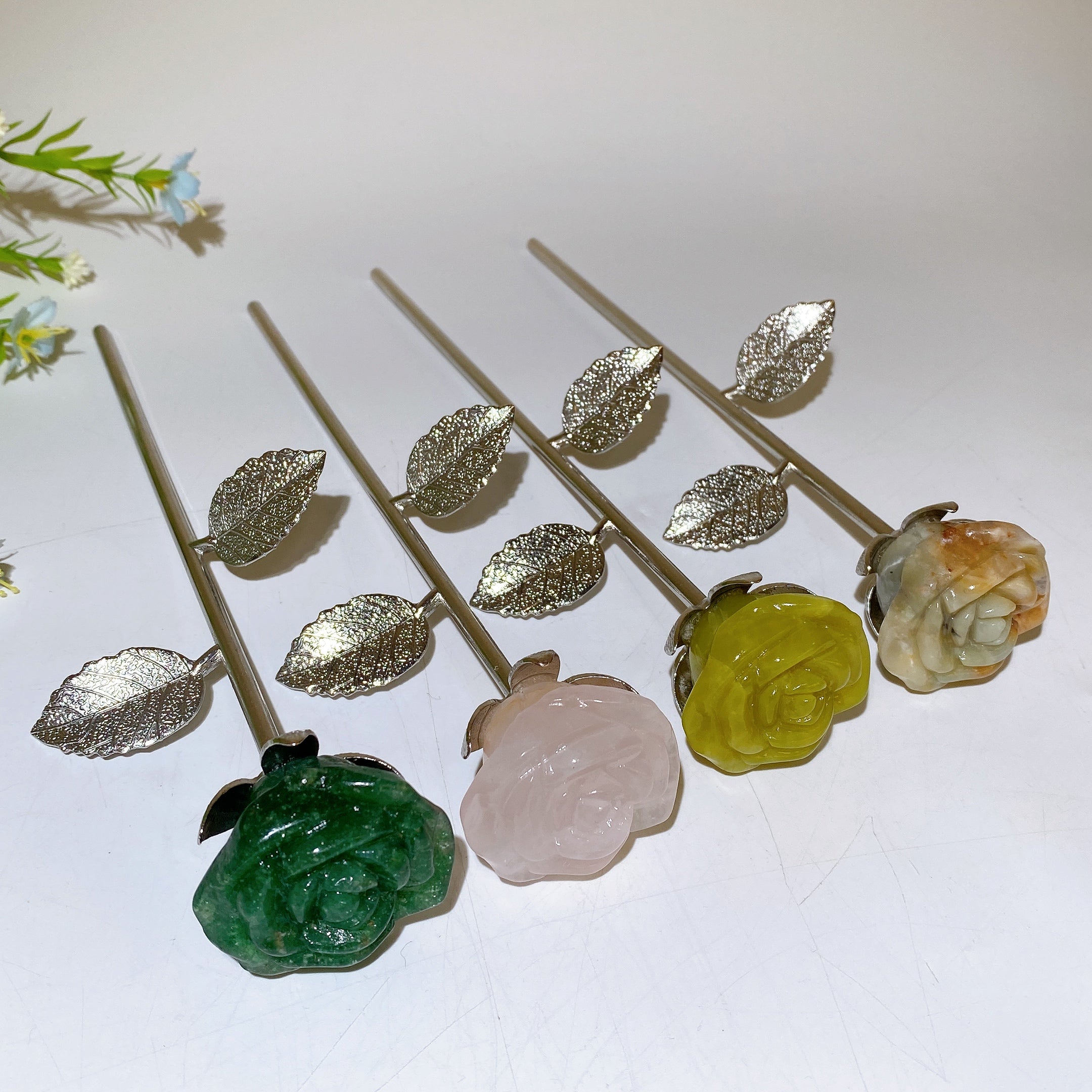 22cm Crystal Bud and Bloom Flower Figurines for Healing Decor