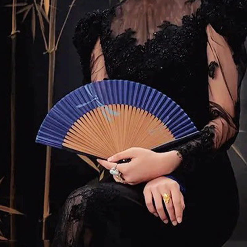 22cm Dragonfly Bamboo Folding Fan with Tassel - Elegant Handheld Fan