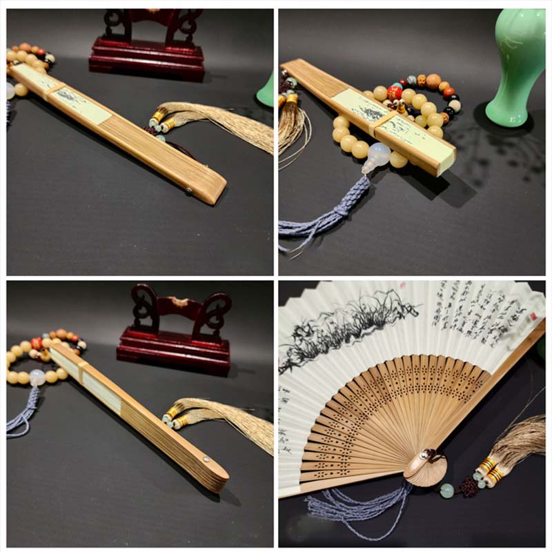 22cm Folding Fan with Panoramic Rivers and Mountains Design