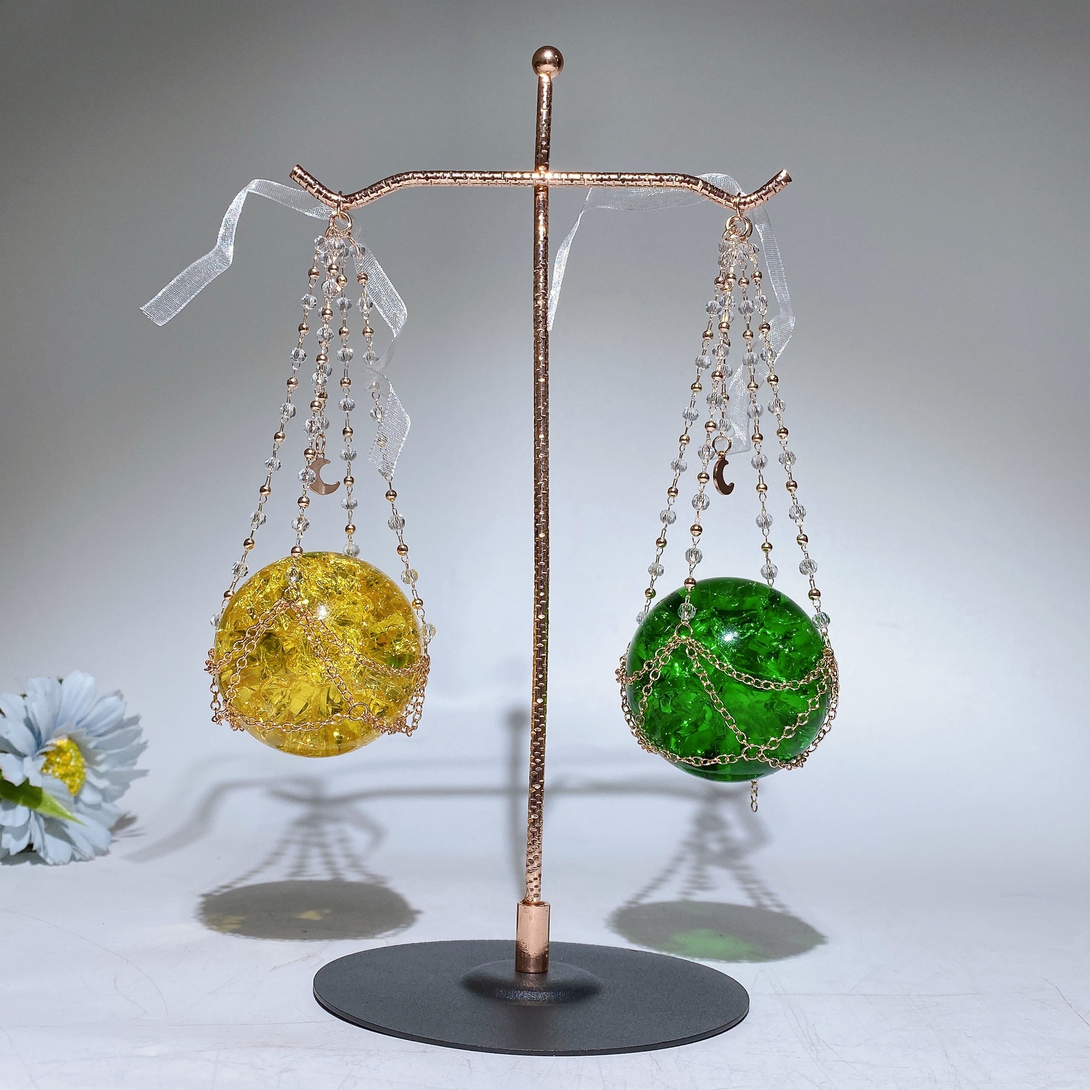22cm Metal Stand with Web Chains for Crystal Sphere Display