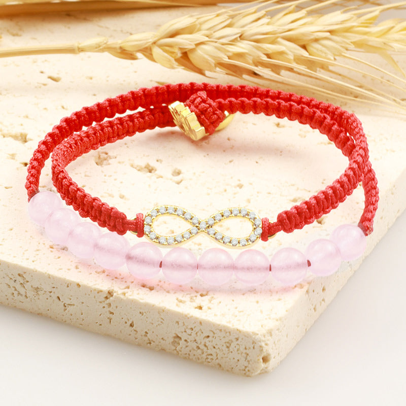 Lotus Pink Crystal Red String Bracelet 38cm Unisex