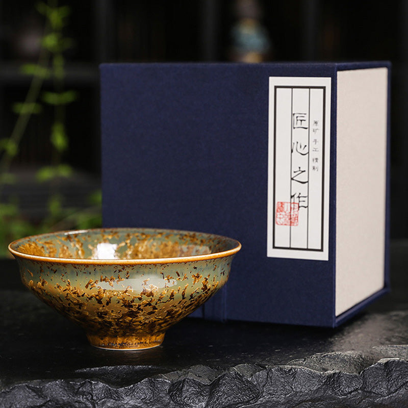 Colorful Brown Ceramic Chinese Tea Cup Bowl 210ml Size